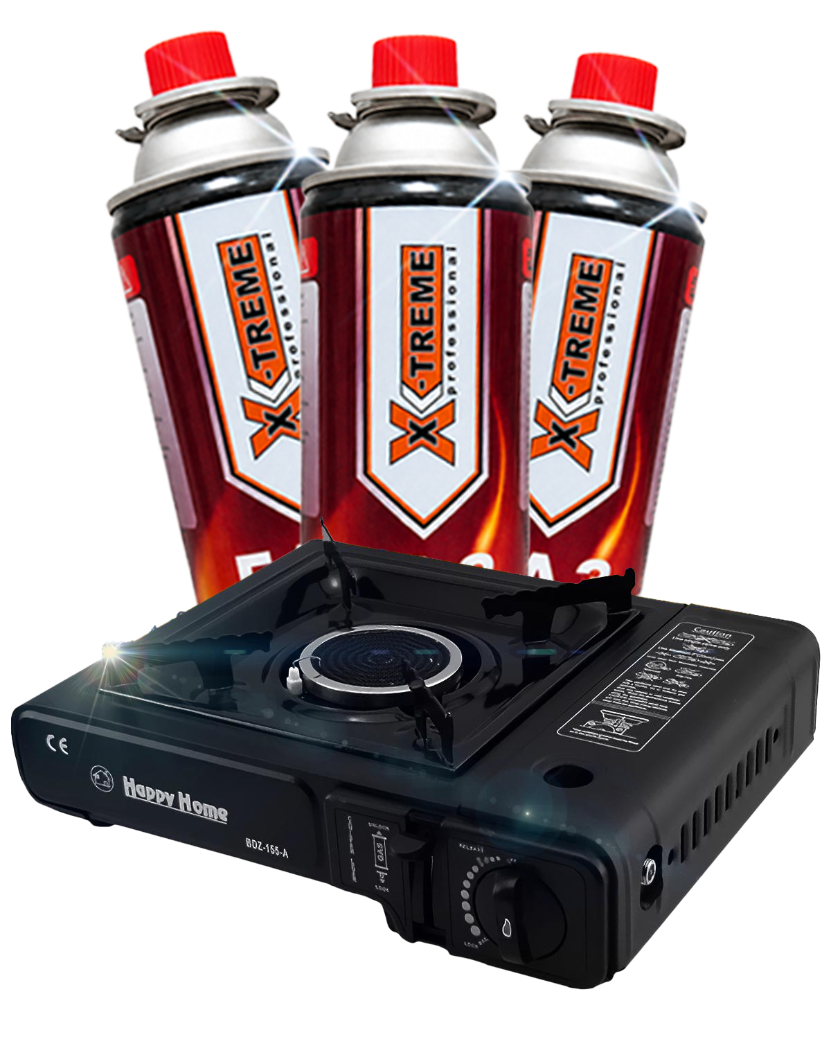 Плита газовая переносная туристическая Happy Home с 3 газовыми баллонами Aerosollab 220 г Black (451177724)