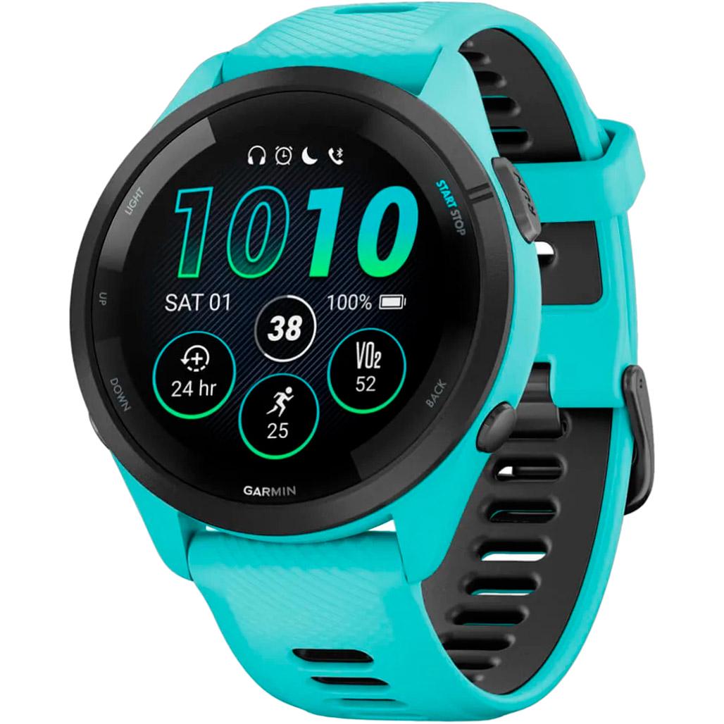 Смарт-годинник Garmin Forerunner 265 Black Bezel with Aqua Case and Aqua/Black Silicone Band (010-02810-02)