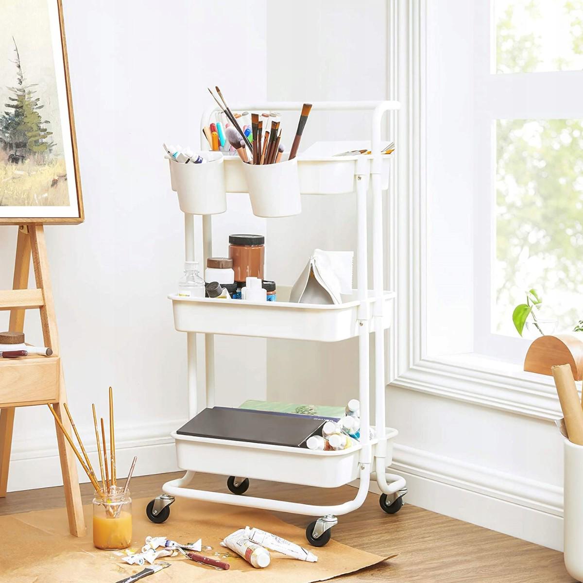 Етажерка на колесах Modern Home Comfort 3 яруса 41х39х86 см Білий (WW01355-W) - фото 5 Етажерка на колесах Modern Home Comfort 3 яруса 41х39х86 см Білий (WW01355-W) - фото 5