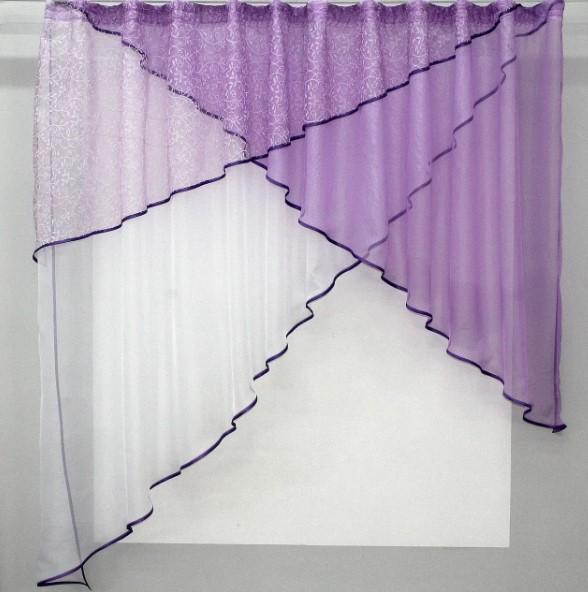 Комплект штор на кухню шифон/органза 285х170 см Сиреневый/Белый (00к 59-338)
