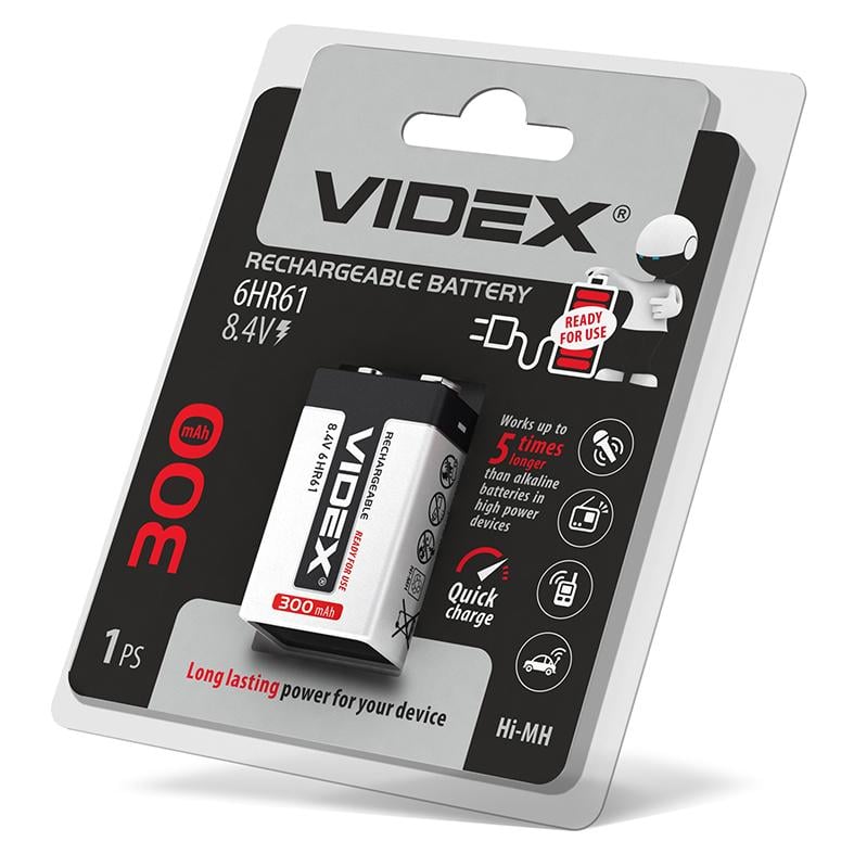 Акумулятор крона Videx 6HR61 300 mAh (6HR61/300/1DB)