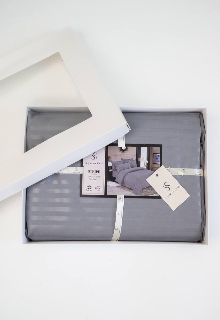 Комплект постільної білизни Signorina Siena зі страйп-сатину сімейний 50х70 см/70х70 см Сірий (003S) - фото 1 Комплект постільної білизни Signorina Siena зі страйп-сатину сімейний 50х70 см/70х70 см Сірий (003S) - фото 1