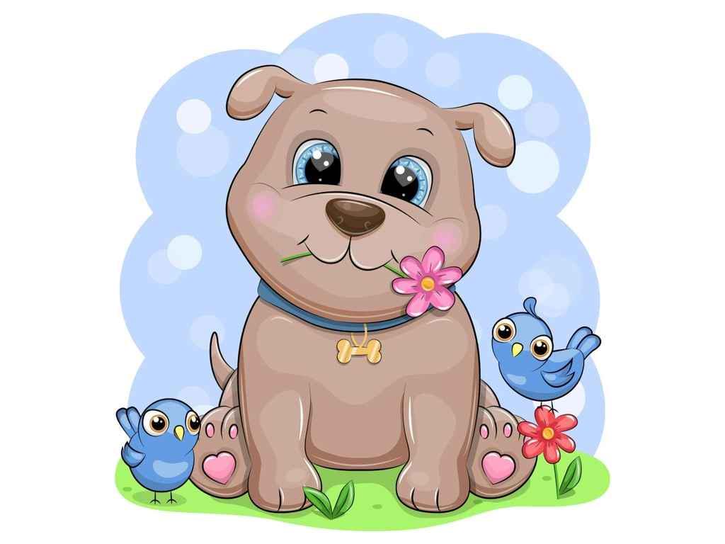 Картина по номерам Strateg Собачонок с птицами 30х30 см (ES199)