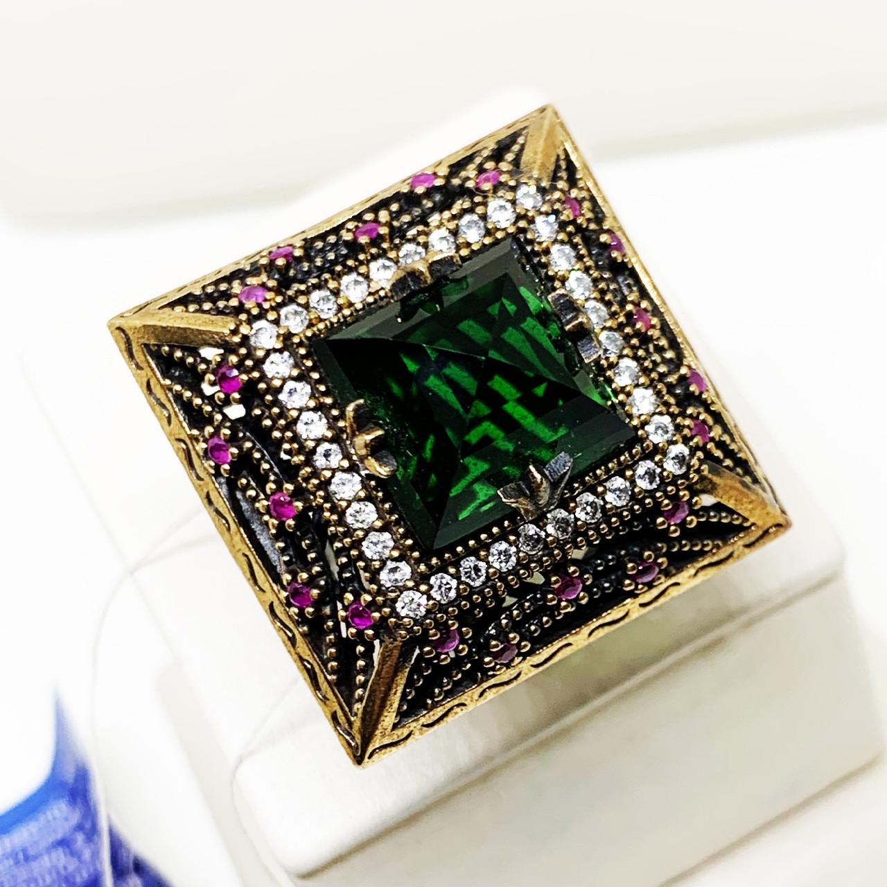 Кольцо серебряное с рубином/кубическим цирконием и шпинелью р. 18 12,56 г (1597715304)