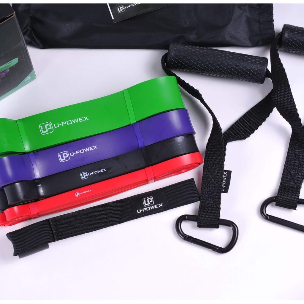 Резинки для спорта и подтягиваний/петли с ручками и карабином для спорта U-Powex 7-57 кг 4 шт. (11180156) - фото 2