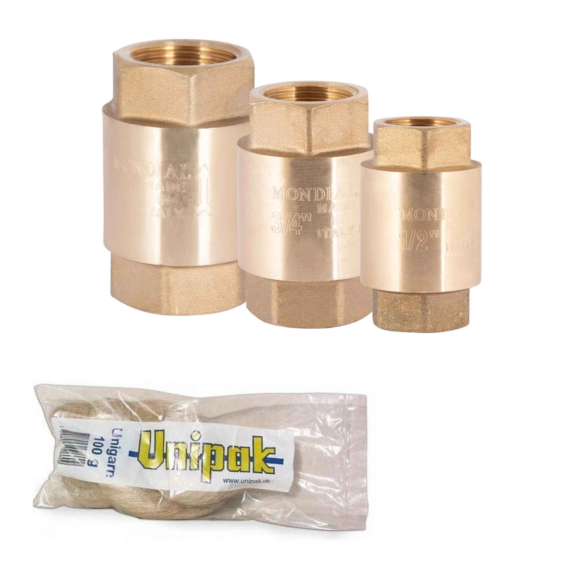 Набор ICMA обратные клапаны 3 шт. 1/2"/1 шт. 3/4"/1 шт. 1" и льняные волокна Unigarn (SD00054335)
