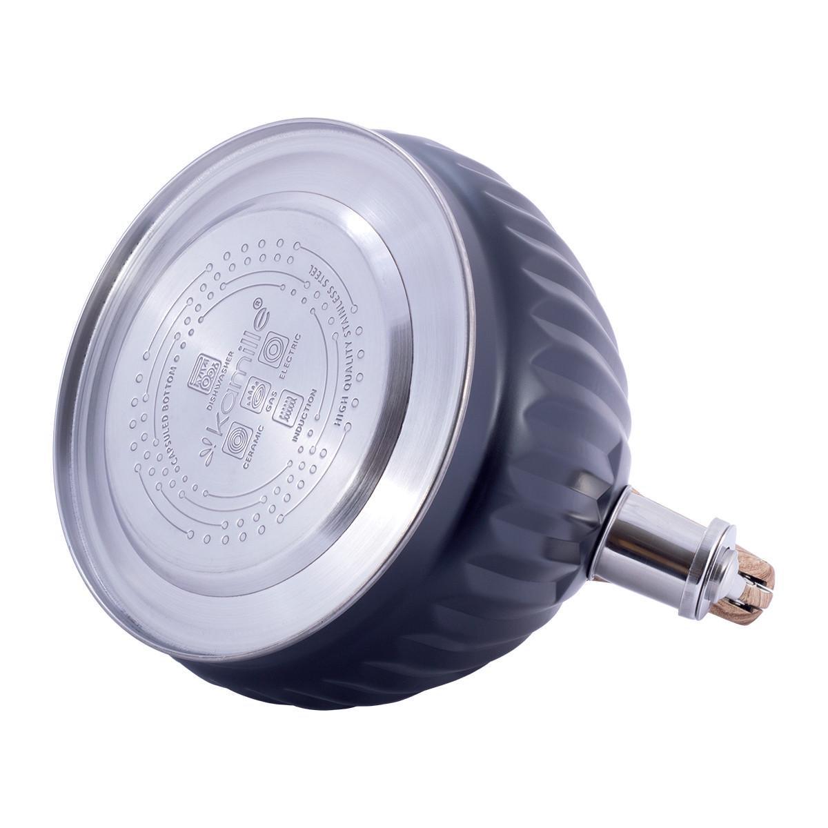 Чайник со свистком Kamille KM-1076 из нержавеющей стали и нейлоновой ручкой под дерево 3 л Черный (150-84-1076) - фото 5