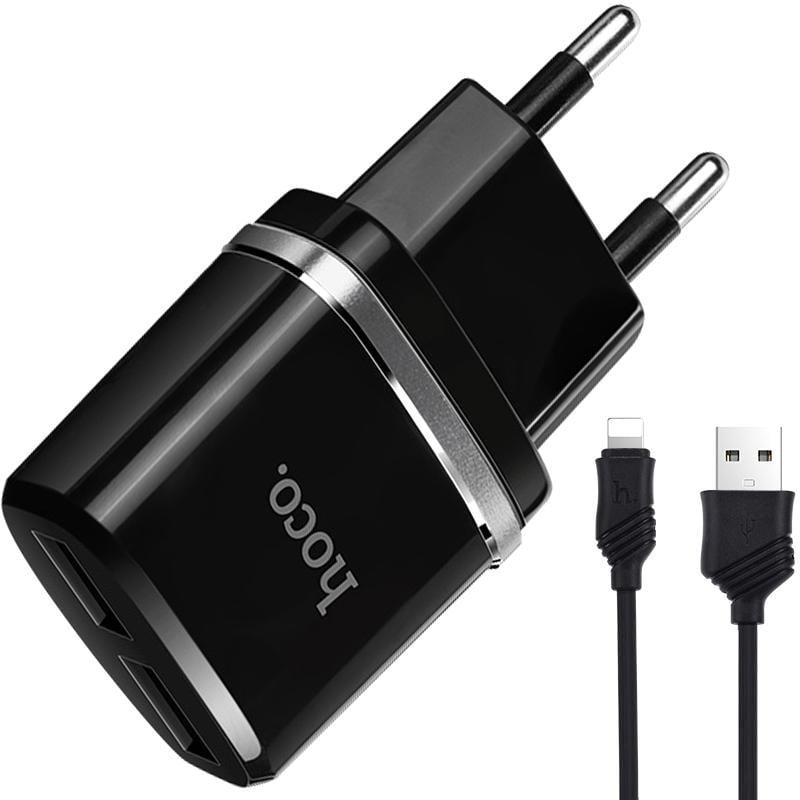 Устройство зарядное Hoco C12 Smart 2 USB 2,4A кабель Lightning Black (08734) Устройство зарядное Hoco C12 Smart 2 USB 2,4A кабель Lightning Black (08734)