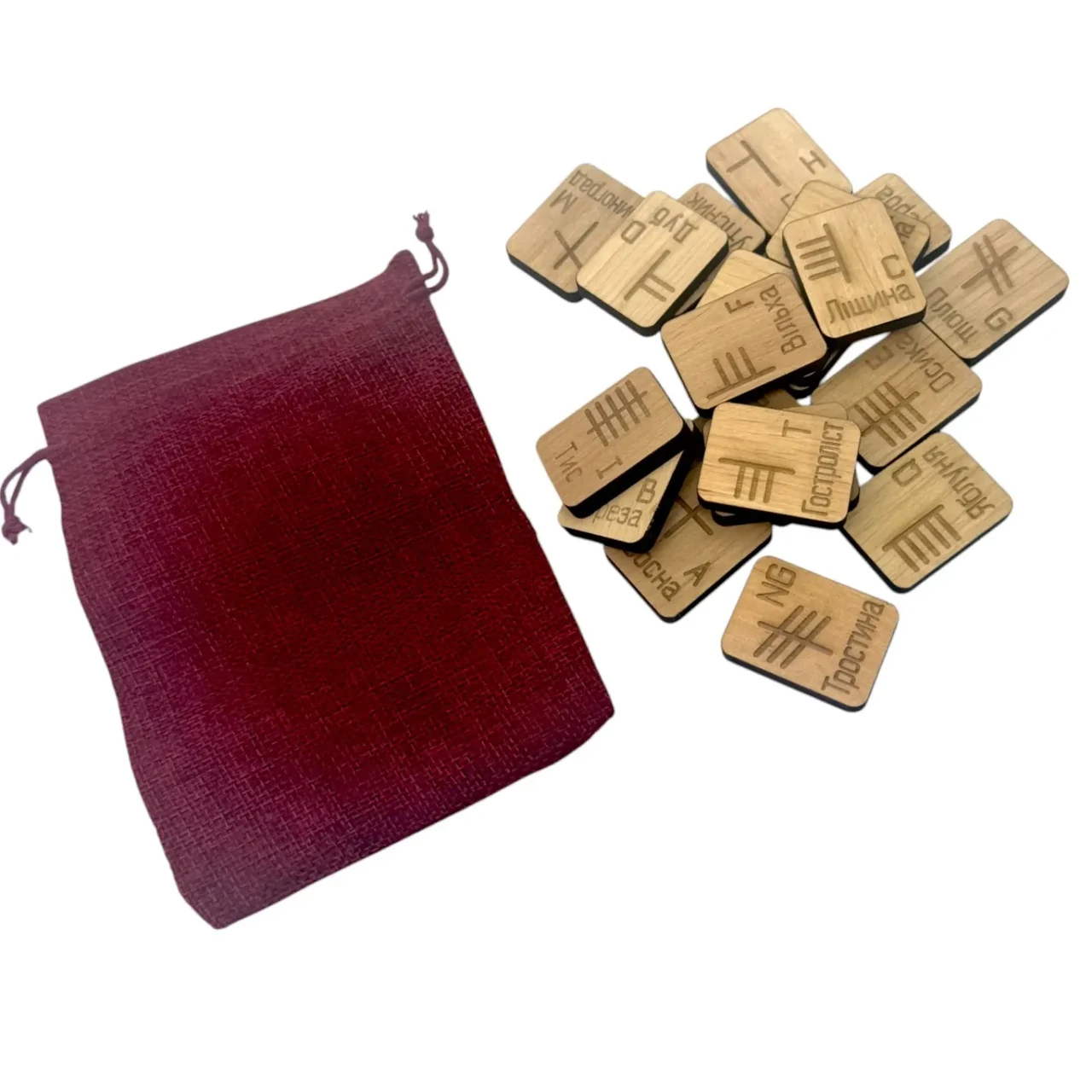 Набір рун масив дерева з мішечком світлі 20 шт. (36219)