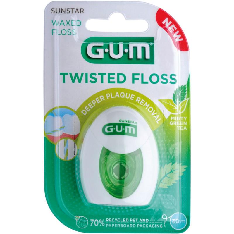 Зубная нить Gum Deepclean Twisted floss Вощена с мятой и зеленым чаем 30 м (7206)