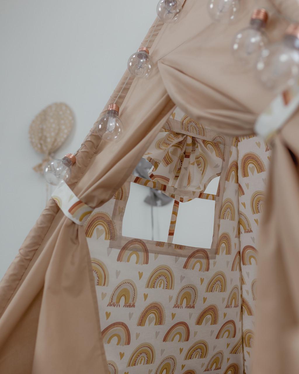 Вігвам дитячий для дітей Rainbow з килимком бон бон та подушки іграшки - фото 4 Вігвам дитячий для дітей Rainbow з килимком бон бон та подушки іграшки - фото 4