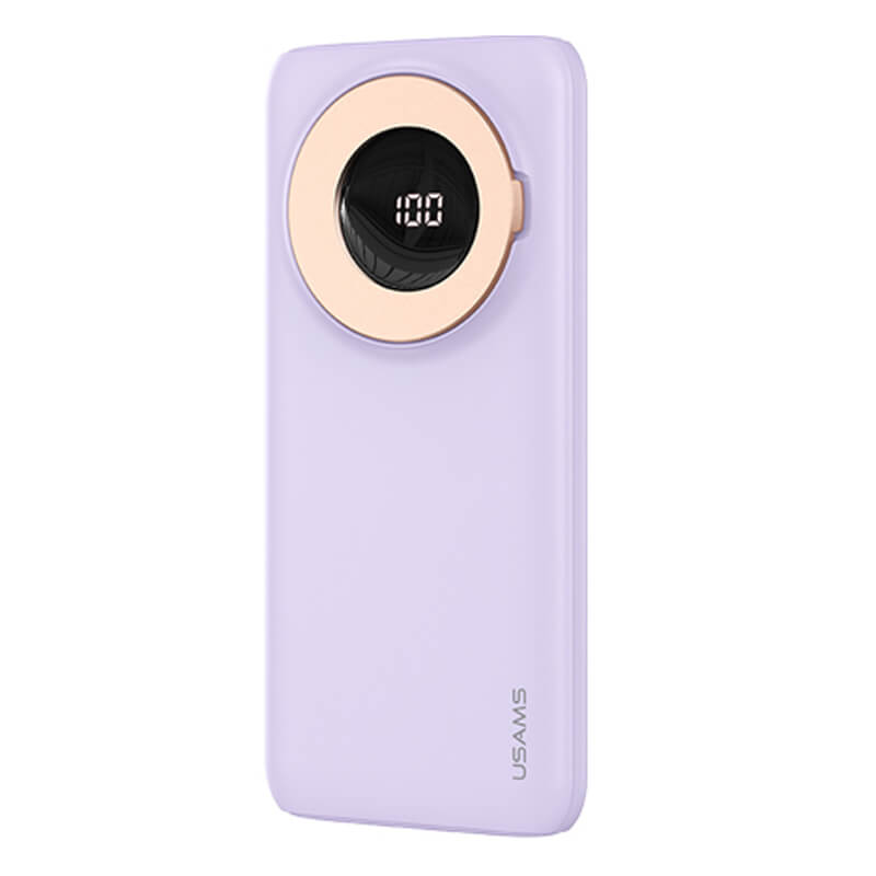 Павербанк с беспроводной зарядкой USAMS Magnetic LED Display 10000mAh US-CD171 PB62 1USB/1Type-C 20W/5A PD/QC Purple (538093)