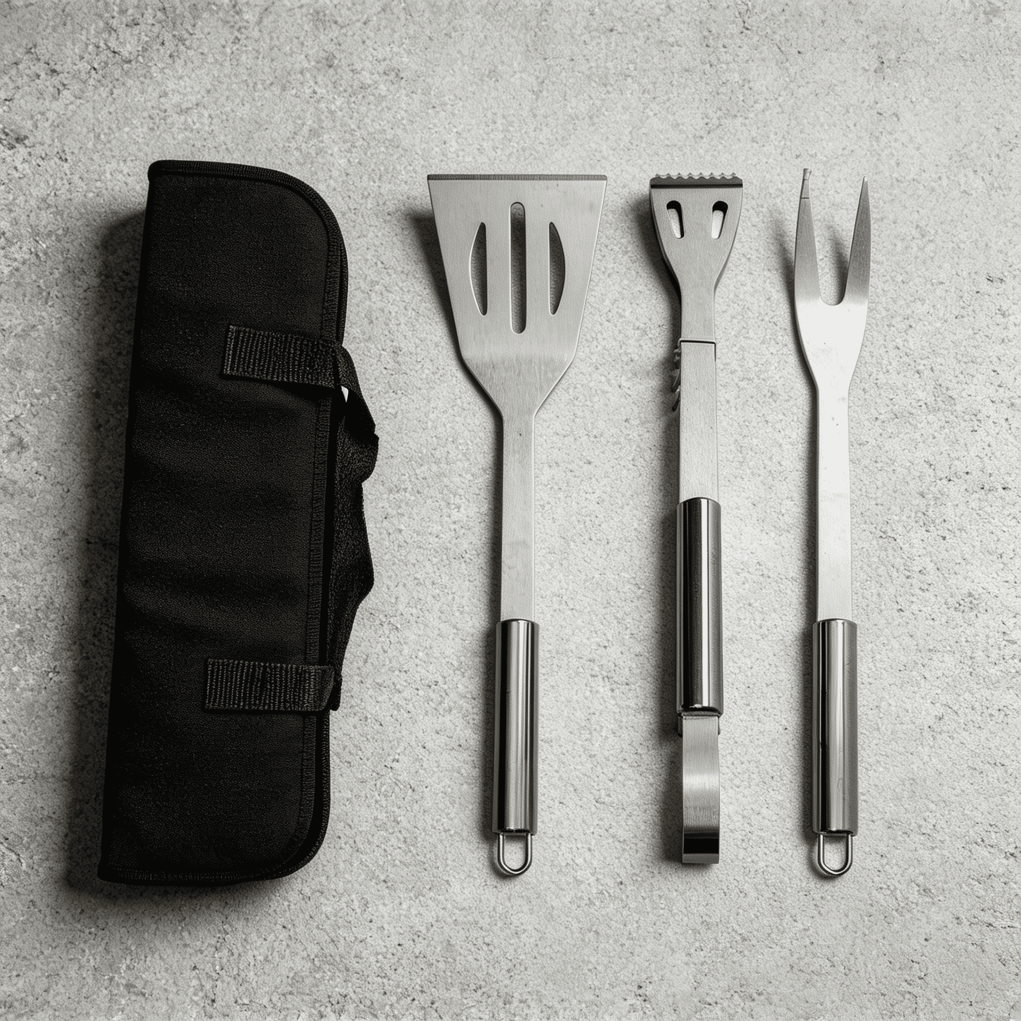 Набір аксесуарів для барбекю/мангалу/грилю щипці/лопатка/вилка для м'яса в чохлі 3 предмети 40х10х5 см Сріблястий/Чорний (HP-20-71)
