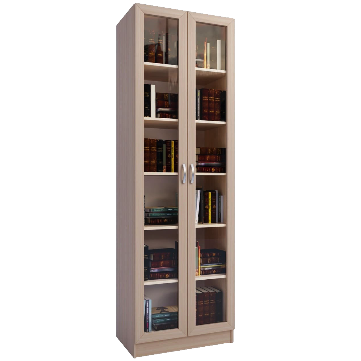 Шкаф книжный со стеклом двухдверный 2100х800х320 мм Дуб молочный (2316621)