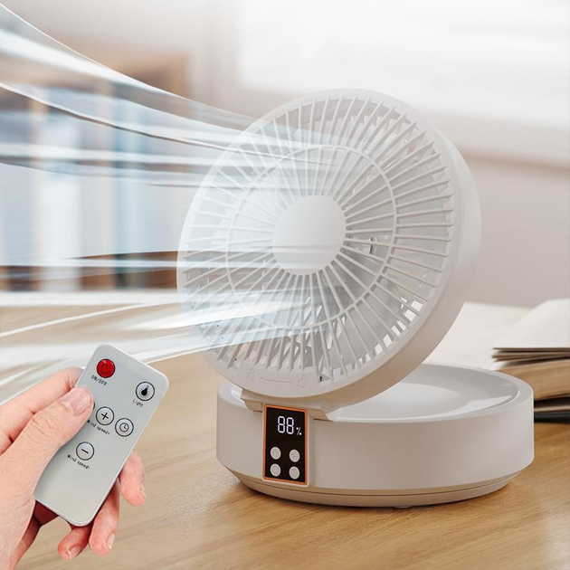 Вентилятор настільний акумуляторний D1 з пультом та нічником поворотний охолоджуючий Білий - фото 12