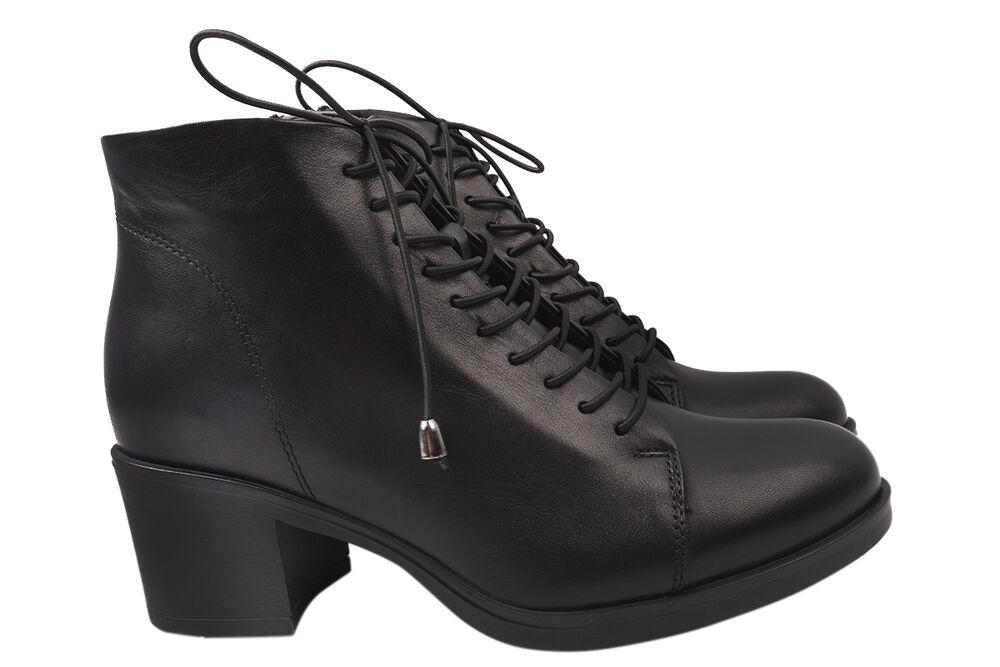 Ботильоны женские Damlax из кожи на большом каблуке на шнуровке р. 39 Черный (58-21DH)