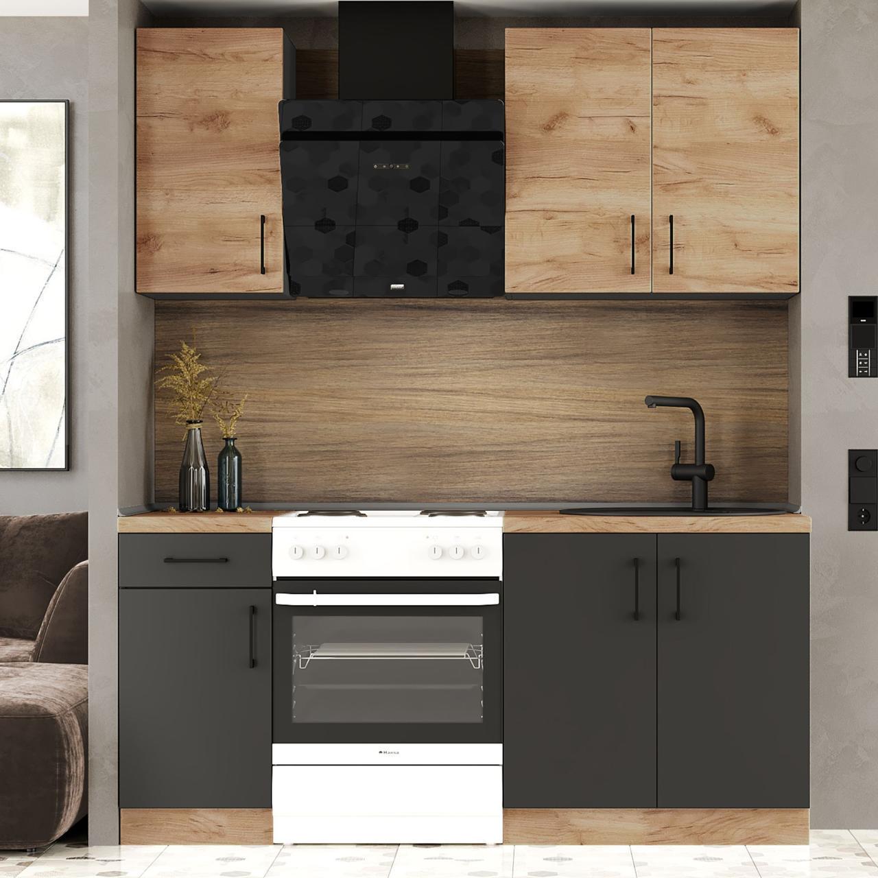 Комплект кухни К-1 Эверест Оптима без столешниц 1,8 м Крафт золотой/Антрацит (ЕК-26001)