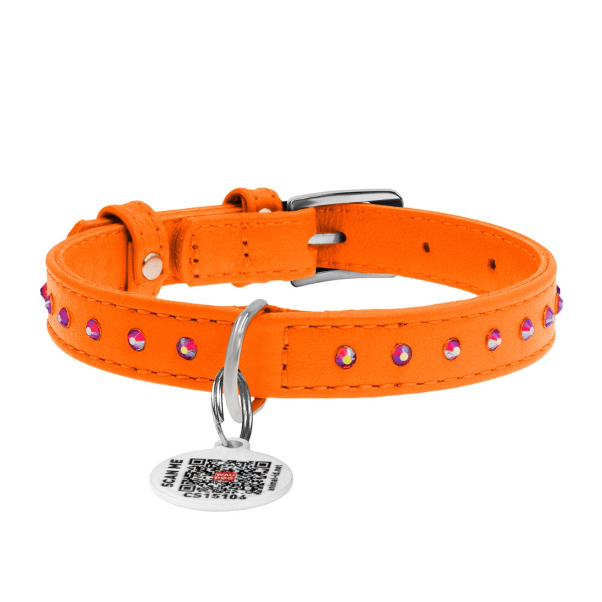 Нашийник для собак Waudog Glamour з клейовими стразами шкіряний 12 мм x 21-29 см Помаранчевий