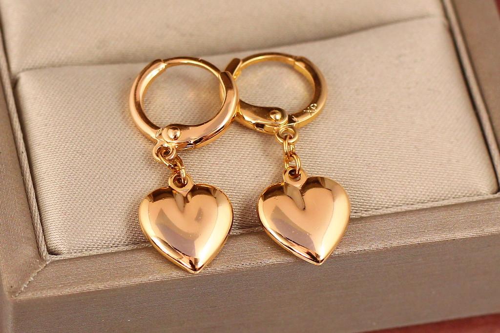 Серьги подвески Xuping Jewelry сердце на цепочке 2,6 см Золотистый