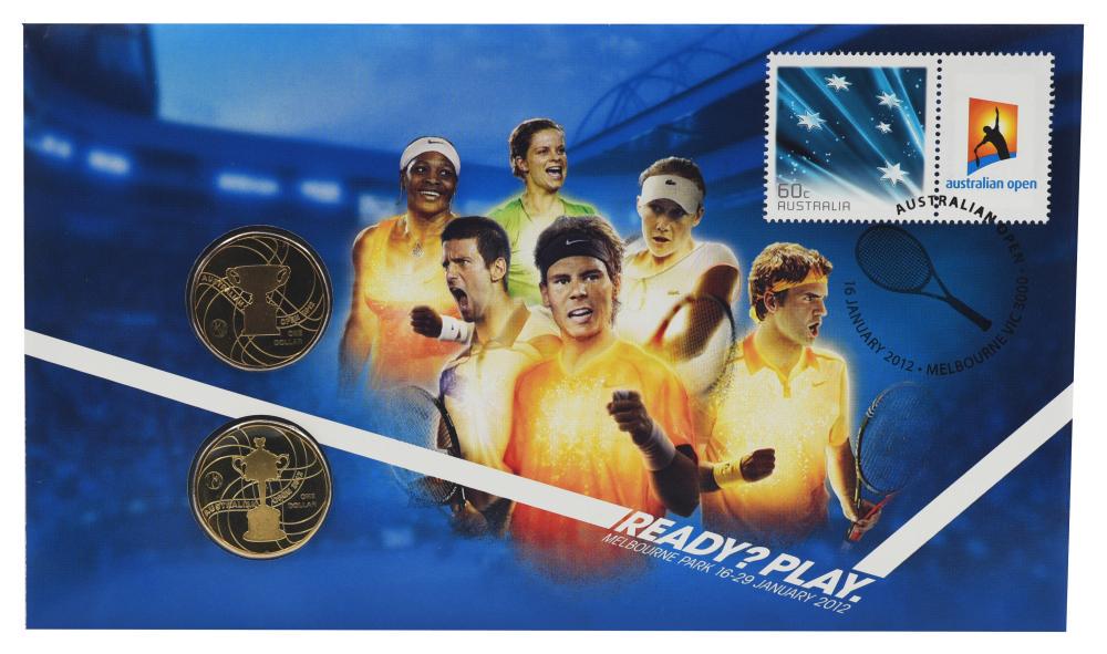 Коллекционная монета Австралия набор из 2 монет по 1 доллару 2012 UNC Теннис-Открытый чемпионат Австралии по теннису (М23650)