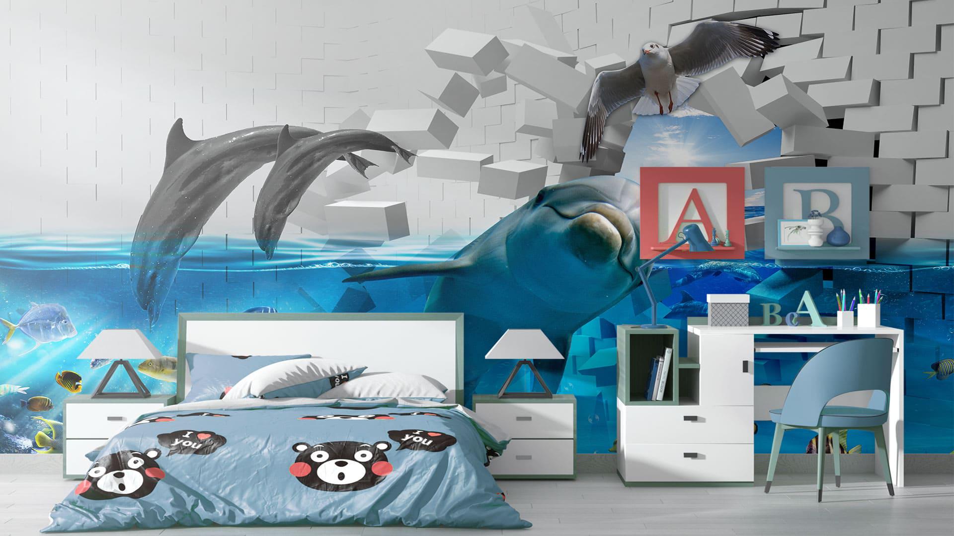 Фотообои флизелиновые Styleo Print-walls Дельфины в полете 0843 300х250 см (Pw-0843/2)