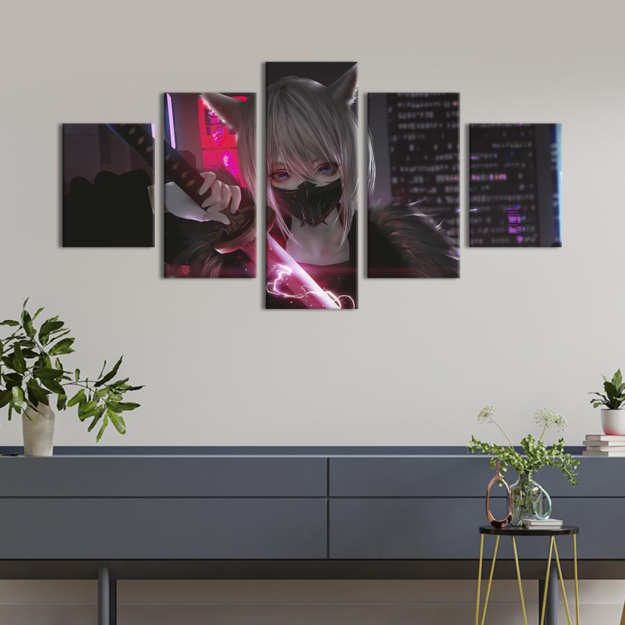 Модульная картина из 5 частей Katana anime girl 162x80 см (678-52)