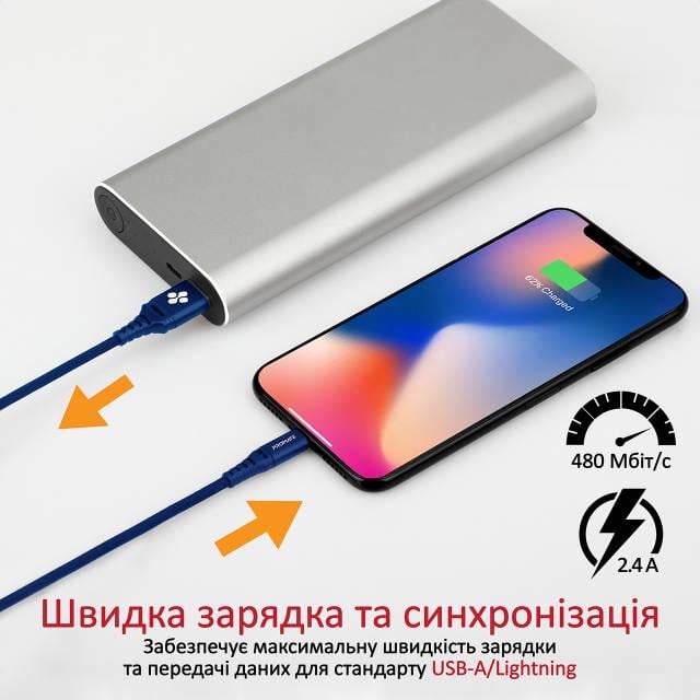 Кабель Promate NerveLink-i USB-Lightning 2.4А 1,2 м Blue - фото 2