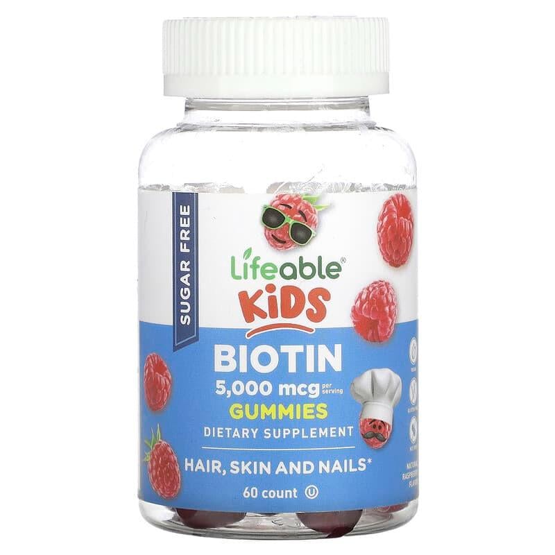 Биотин для детей без сахара Lifeable Kids Biotin Gummies вкус клубники 60 мармеладок