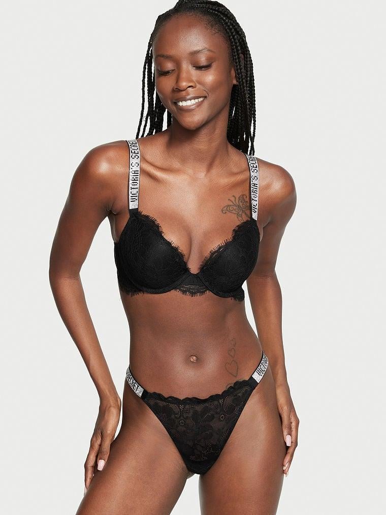 Трусики стринги Victoria's Secret Very Sexy Shine Strap Panty со стразами L Черный (1984169588)