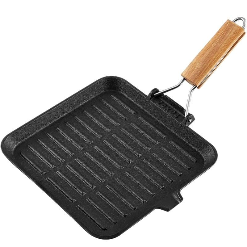 Сковорода гриль с бамбуковой ручкой KingCamp KA2314 чугунная Black (KA2314_BLACK)