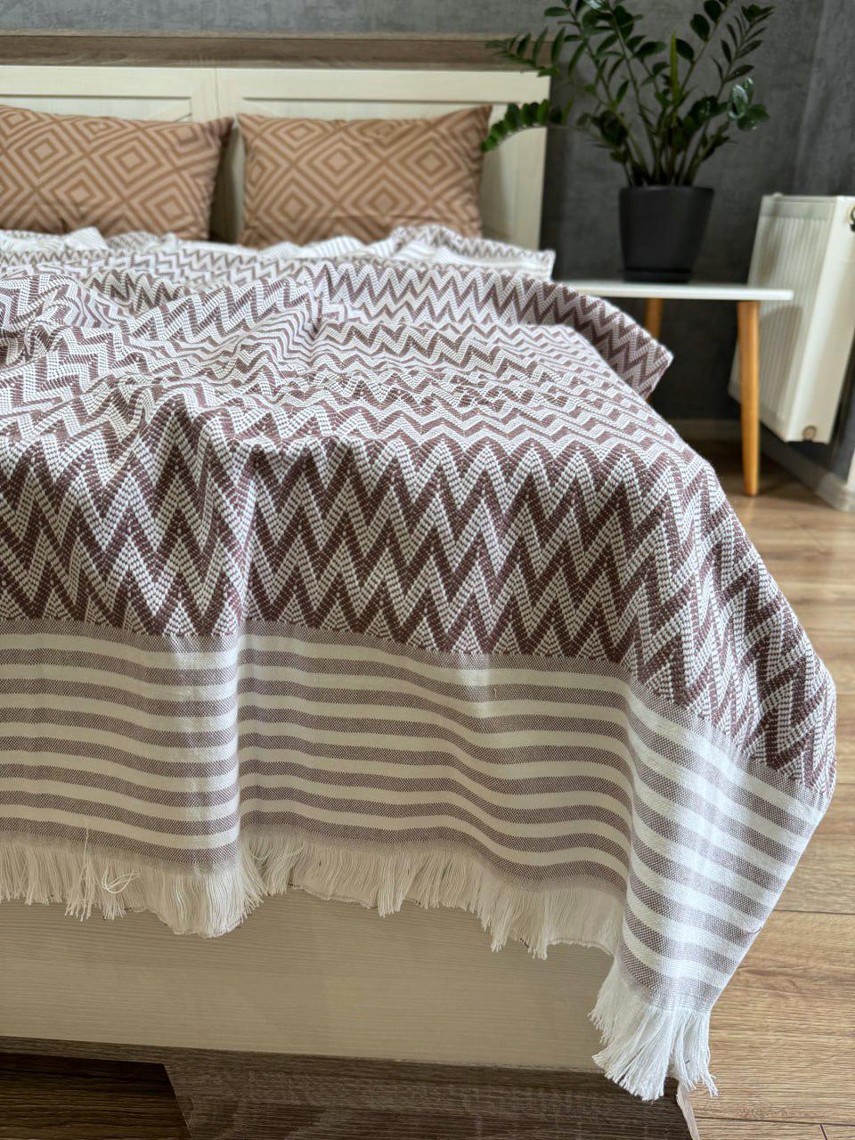 Покрывало-плед Зигзаг хлопковое евро 200х230 см Бордовый (19142066) - фото 2