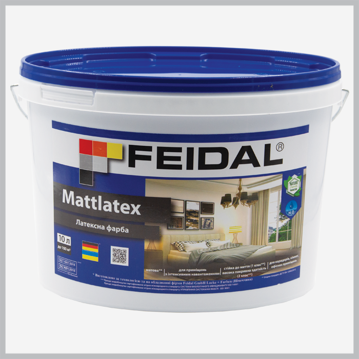 Краска Feidal Mattlatex латексная база А для внутренних работ глубокий мат устойчива к мытью высокая укрывистость 10 л Белый (1814972199)