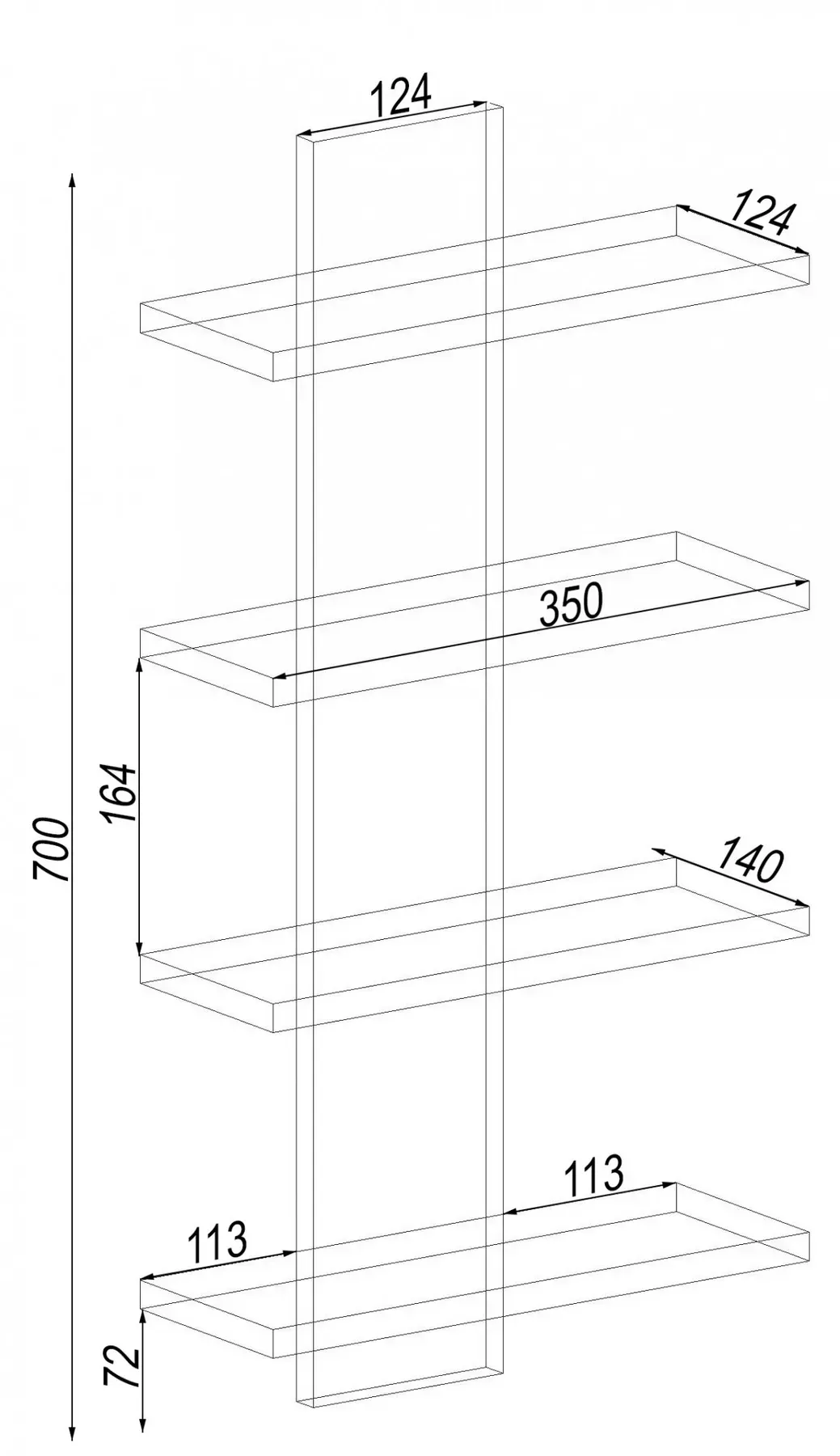 Полиця навісна Kontinent PN-5 35х14х70 см Дуб шамоні світлий (59154909) - фото 4