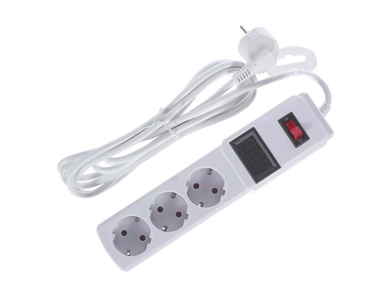 Удлинитель Lemanso LMK71005 с цифровым вольтметром 3 м 3 розетки 3x0.75mm 2500Вт белый