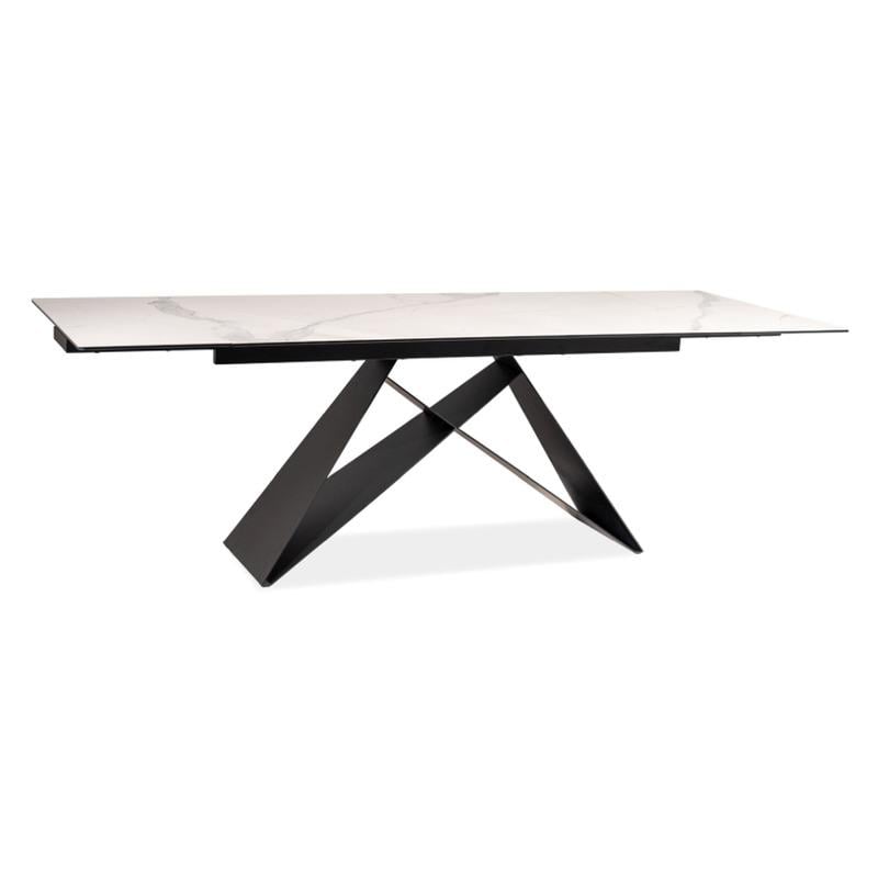 Стол обеденный раскладной Signal WESTIN III CERAMIC 180-260x90 Белый мрамор/Черный матовый (WESTINIIIBC180)