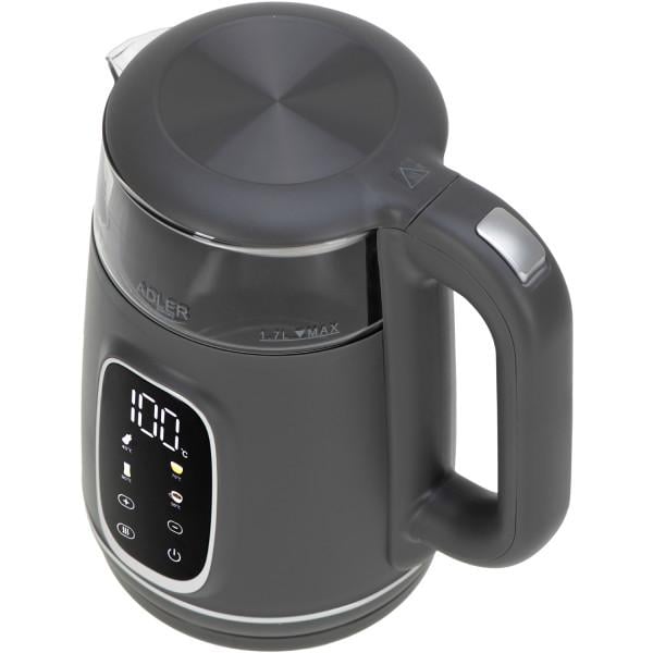 Электрочайник Adler AD 1305 стеклянный с установкой температуры 2200 Вт 1,7 л Grey (AD1305GS) - фото 2