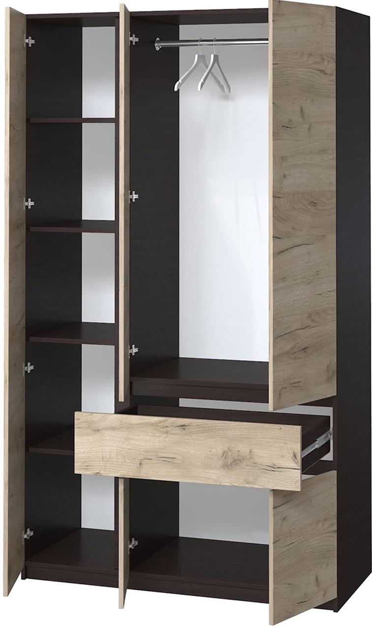 Шкаф для одежды без ручек с полками и ящиком из ЛДСП 1221х2000х520 мм Венге магия/Дуб крафт серый (20485) - фото 2 Шкаф для одежды без ручек с полками и ящиком из ЛДСП 1221х2000х520 мм Венге магия/Дуб крафт серый (20485) - фото 2