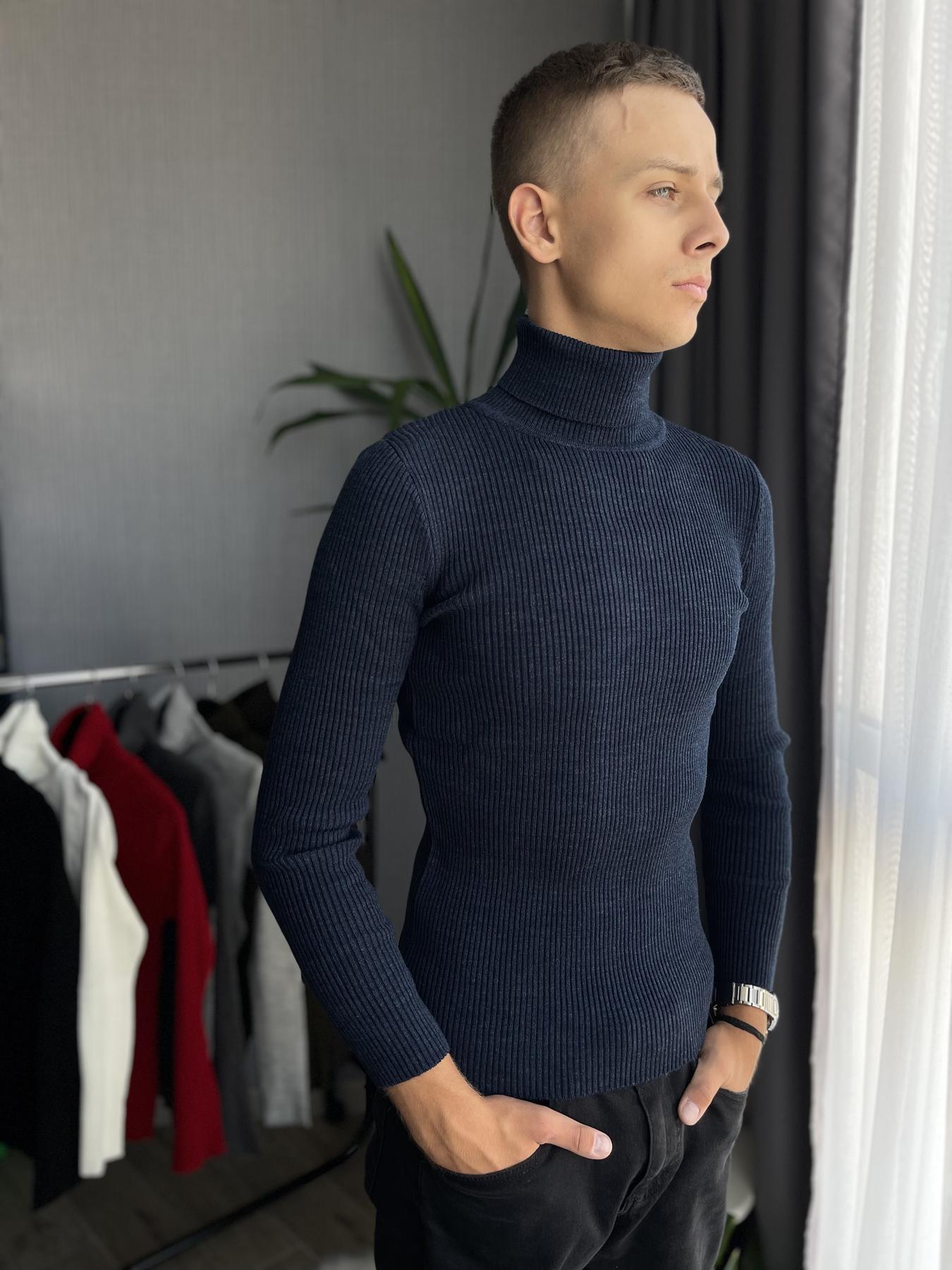 Гольф мужской с высокой горловиной в рубчик XXL Синий (26535/7/4) - фото 6 Гольф мужской с высокой горловиной в рубчик XXL Синий (26535/7/4) - фото 6