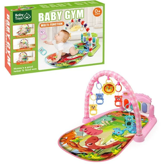 Ковр развивающий Baby Toys 226-16 с мелодиями подсветкой и погремушками Розовый (50198)