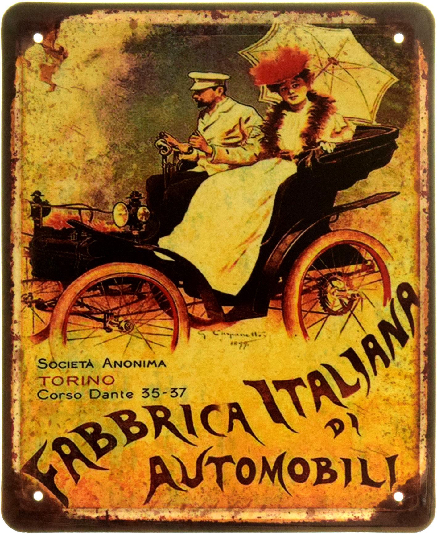 Табличка металлическая "Fiat Fabbrica Italiana Di Automobili" 18x22 см (ms-103898)