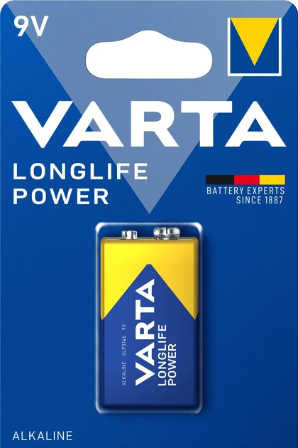 Батарейка щелочная Varta Longlife Power 6LR61 крона 9V (2972)
