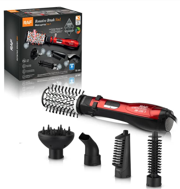 Фен-щітка RAF R.416 з іонізацією Чорний (GR-04756) - фото 5 Фен-щітка RAF R.416 з іонізацією Чорний (GR-04756) - фото 5