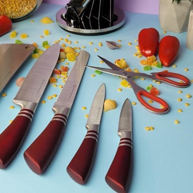 Набор кухонных ножей с подставкой Edenberg EB-913 9 предметов Красный (2530555666) - фото 8 Набор кухонных ножей с подставкой Edenberg EB-913 9 предметов Красный (2530555666) - фото 8
