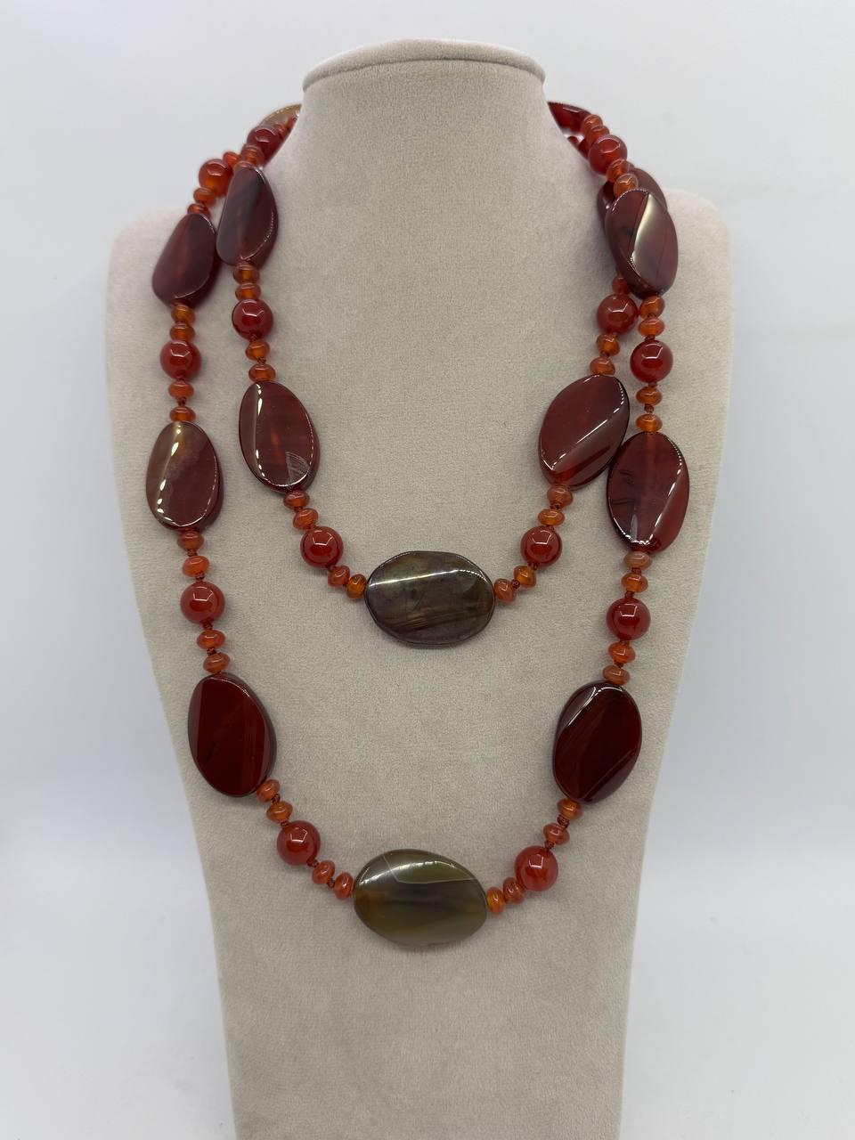 Намисто з сердоліку та агату 94 см Комбінований (12980)