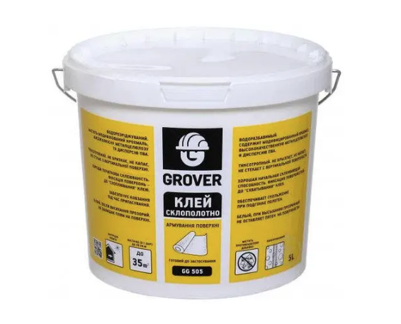 Клей для стеклохолста и стеклоленты Grover G 505 дисперсионный 10 л (1690851166) Клей для стеклохолста и стеклоленты Grover G 505 дисперсионный 10 л (1690851166)