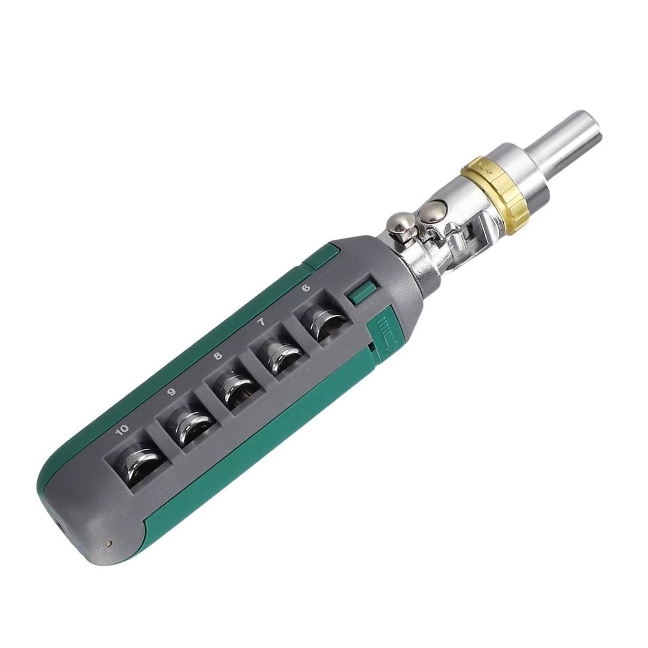 Отвертка поворотная SM-5512 с трещоткой и насадками 14в1 Green (784780614)