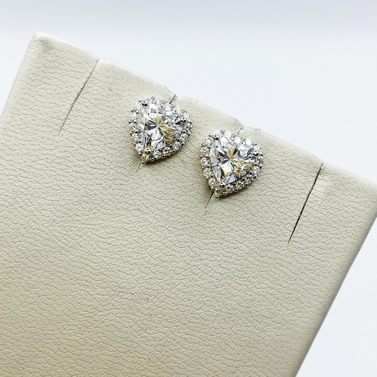 Серьги-пусеты серебряные Сердце с кубическим цирконием 2,1 г (2185125612)