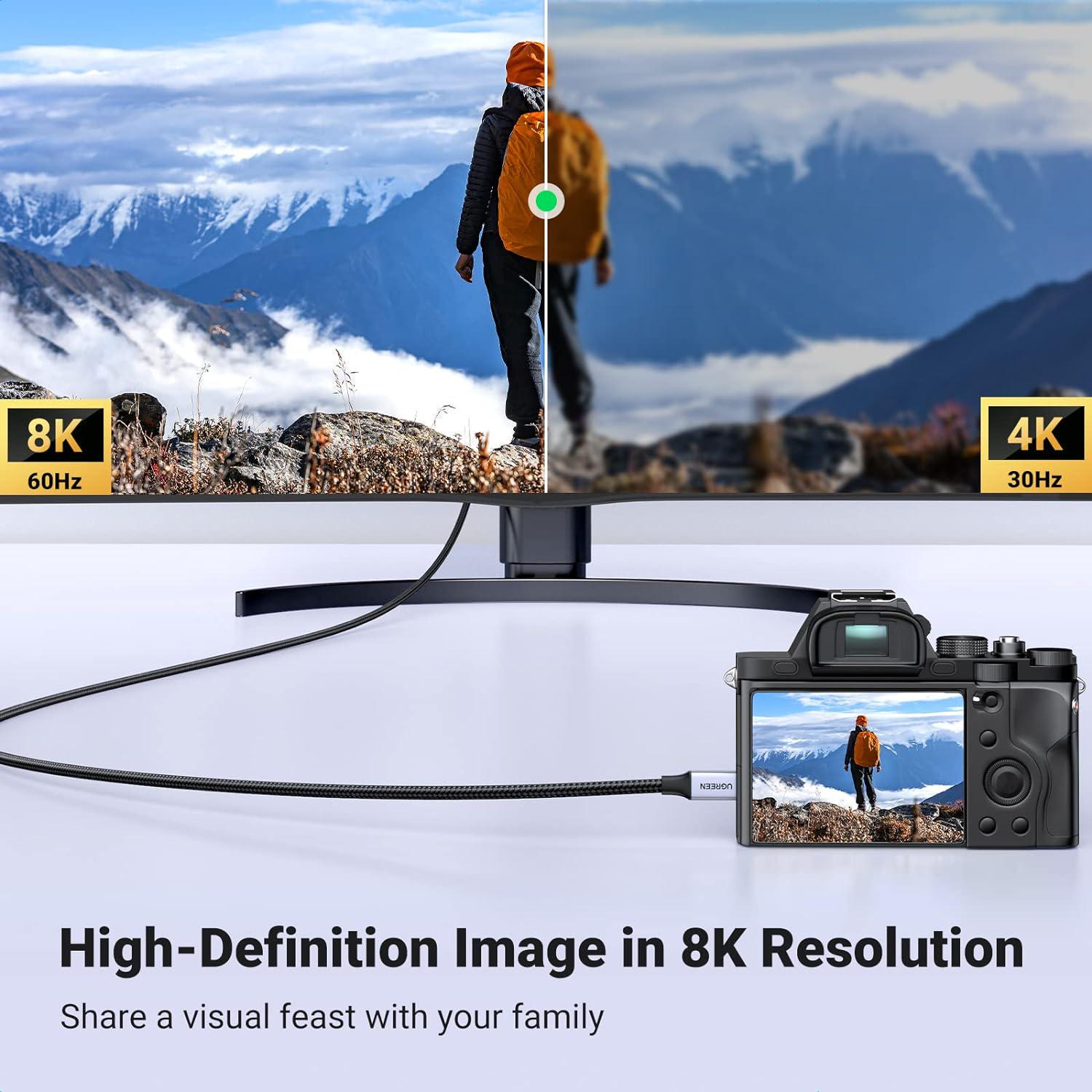 Кабель двонаправлений UGREEN micro HDMI-HDMI 2.1 8K 60Hz 4K 144Hz 1080P 240Hz 48 Гбіт/с HDR 10+ eARC HDMI-C на HDMI-A 1 м Чорний (15516) - фото 4