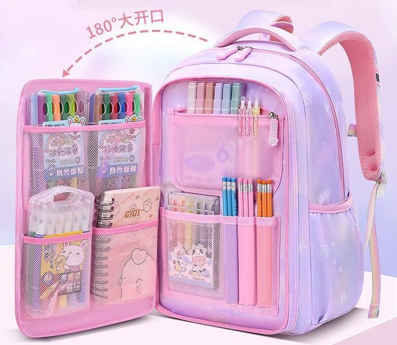 Шкільний рюкзак для дівчинки Princess з іграшкою та значками Бузковий (2444751666) - фото 2