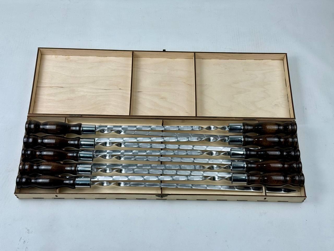 Набор шампуров в кейсе Вуд из нержавеющей стали в кейсе 10 шт. (21-10-NB-3011)